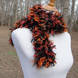 Hand Knit Scarf in Wispy Black and Orange